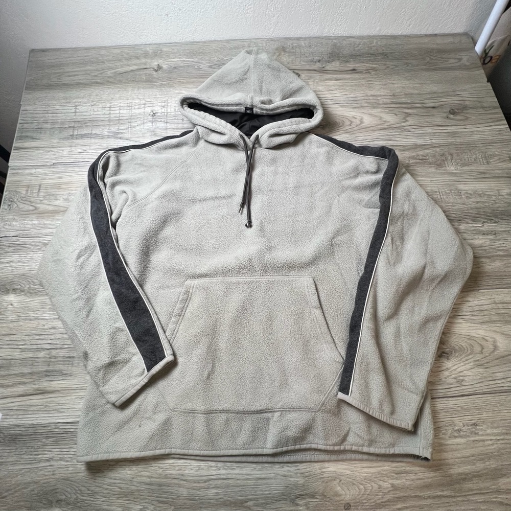 Old Navy Fleece Hoodie Mens Large Gray Y2K‎ Racing Stripe Gorpcore Pullover